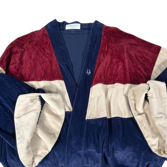 Vintage Christian Dior Monsieur Mens Multicolor Velour Bath Robe One Size - Picture 5 of 9